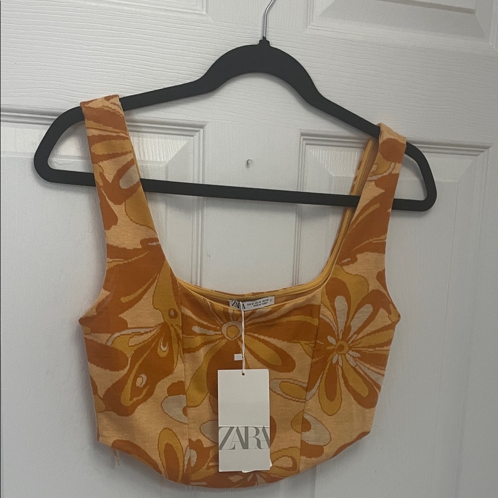 NWT Zara Orange Floral Women's Corset Top